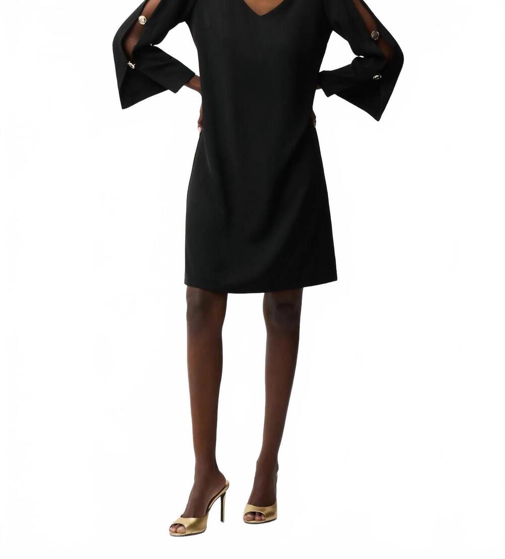 NEW JOSEPH RIBKOFF accent slit sleeve shift dress in black